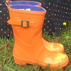 Joules Rain Boots Bright Orange W Periwinkle